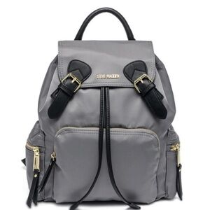 Steve Madden Bsolly Grey Drawstring Nylon Backpack Travel Bag